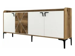 Dmora Móvel De Tv*Armário de TV Dilici, Aparador de sala, Armário de TV baixo, Base de parede equipada, 180x35 h78 cm, Nogueira e Branco Castanho / Branco