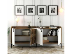 Dmora Móvel De Tv*Armário de TV Dilici, Aparador de sala, Armário de TV baixo, Base de parede equipada, 180x35 h78 cm, Nogueira e Branco Castanho / Branco