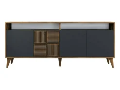 Online Armário de TV Dpogg, Aparador de sala, Armário de TV baixo, Base de parede equipada, 180x35 h79 cm, Nogueira e Antracite Consola