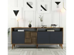 Online Armário de TV Dpogg, Aparador de sala, Armário de TV baixo, Base de parede equipada, 180x35 h79 cm, Nogueira e Antracite Consola