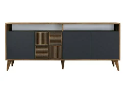 Online Armário de TV Dpogg, Aparador de sala, Armário de TV baixo, Base de parede equipada, 180x35 h79 cm, Nogueira e Antracite Consola
