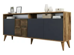 Online Armário de TV Dpogg, Aparador de sala, Armário de TV baixo, Base de parede equipada, 180x35 h79 cm, Nogueira e Antracite Consola