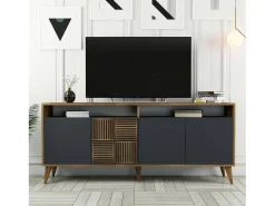 Online Armário de TV Dpogg, Aparador de sala, Armário de TV baixo, Base de parede equipada, 180x35 h79 cm, Nogueira e Antracite Consola