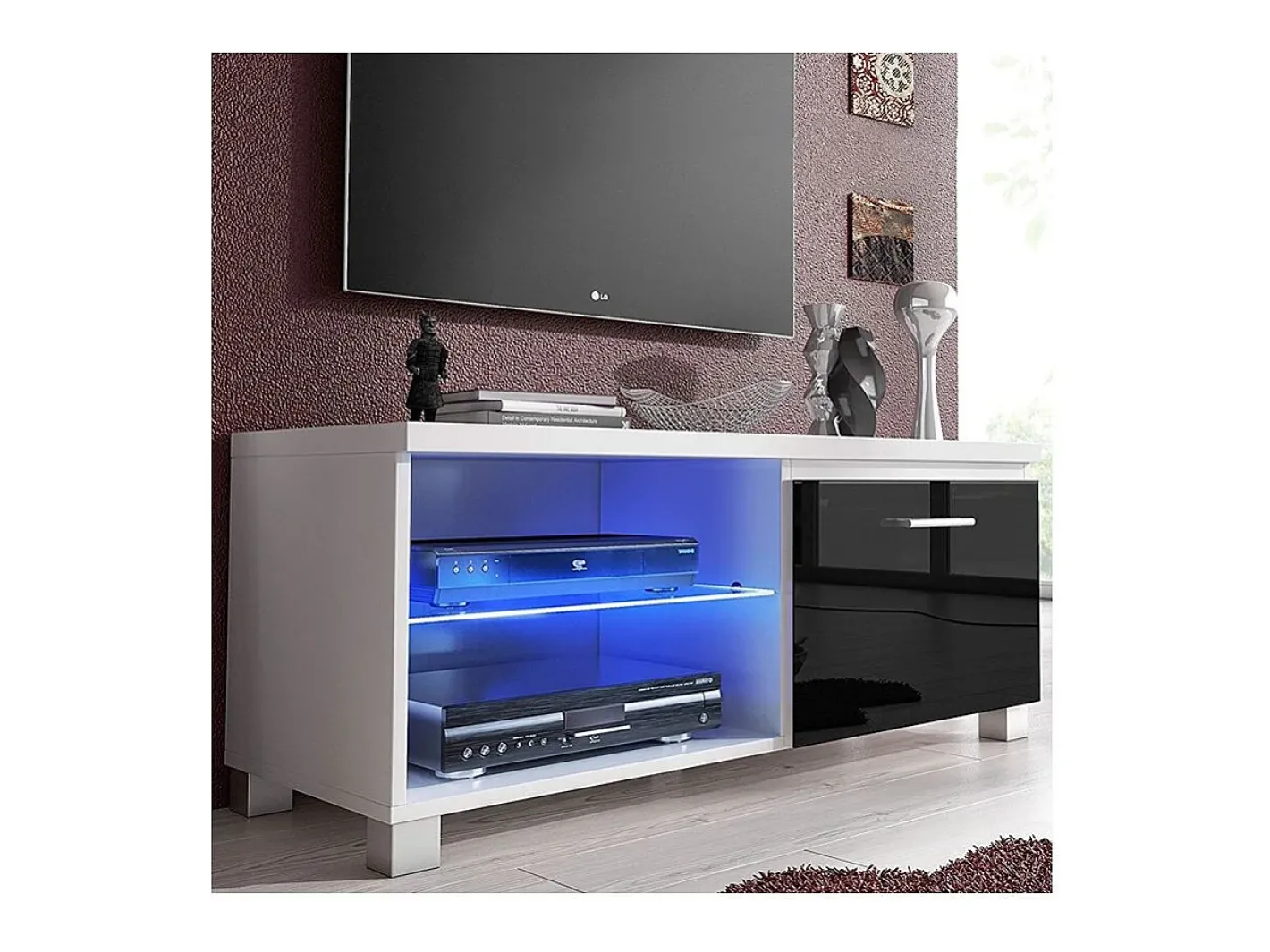 duehome Móvel De Tv*Armário de TV LED Blanco - Negro Castanho