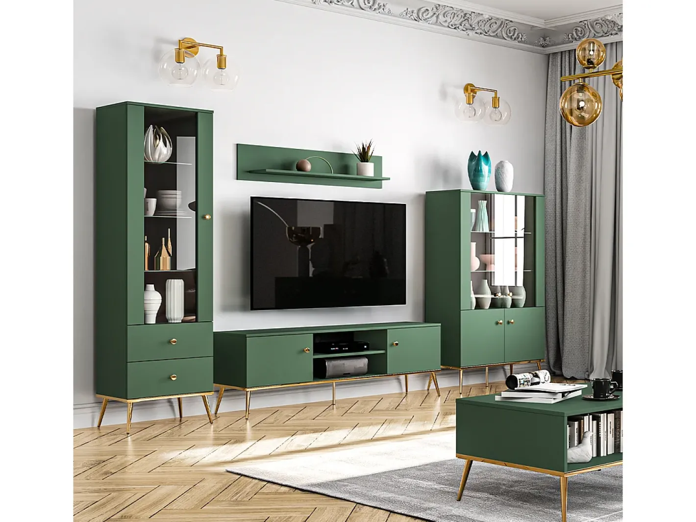 Petits-Meubles Vitrina*Armário expositor de 1 porta e 2 gavetas Thalia Green Verde