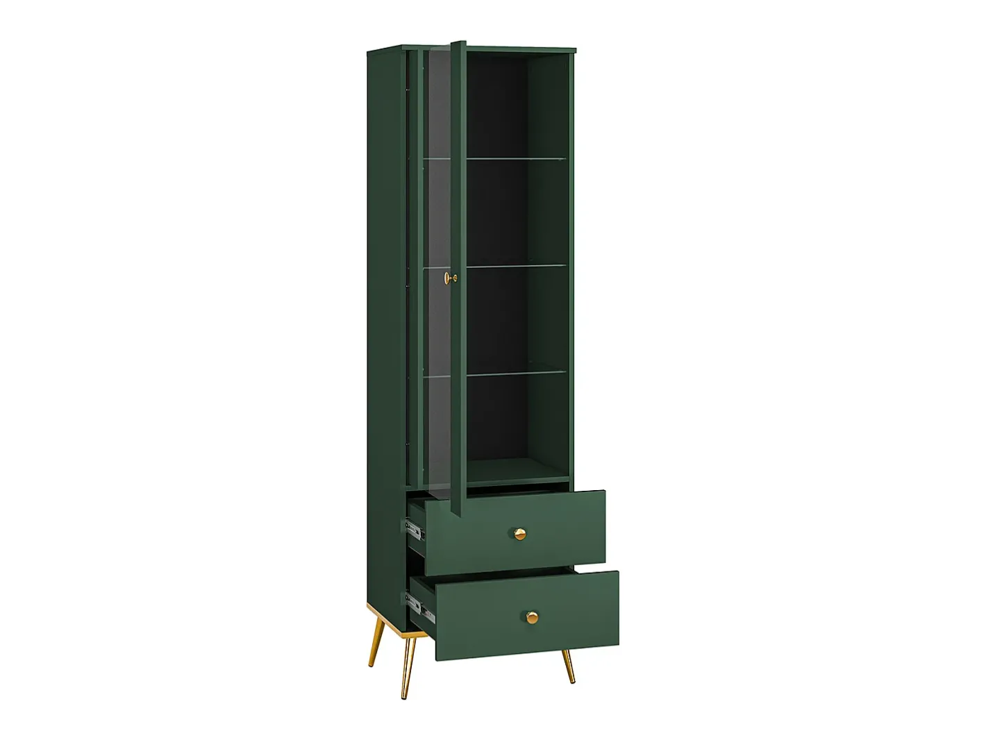 Petits-Meubles Vitrina*Armário expositor de 1 porta e 2 gavetas Thalia Green Verde