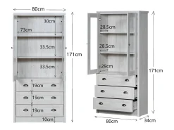Armário expositor moderno 80x34x171 cm - Exterior em madeira, portas de vidro, 3 gavetas e puxadores em latão^KOMHTOM Sale