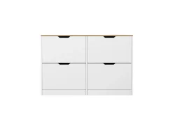 Armário para calçados com 4 compartimentos rebatíveis - Branco e natural - LOTULA^Vente-unique Online