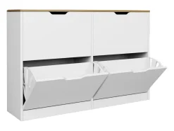 Armário para calçados com 4 compartimentos rebatíveis - Branco e natural - LOTULA^Vente-unique Online