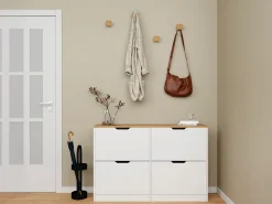 Armário para calçados com 4 compartimentos rebatíveis - Branco e natural - LOTULA^Vente-unique Online
