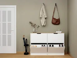 Armário para calçados com 4 compartimentos rebatíveis - Branco e natural - LOTULA^Vente-unique Online