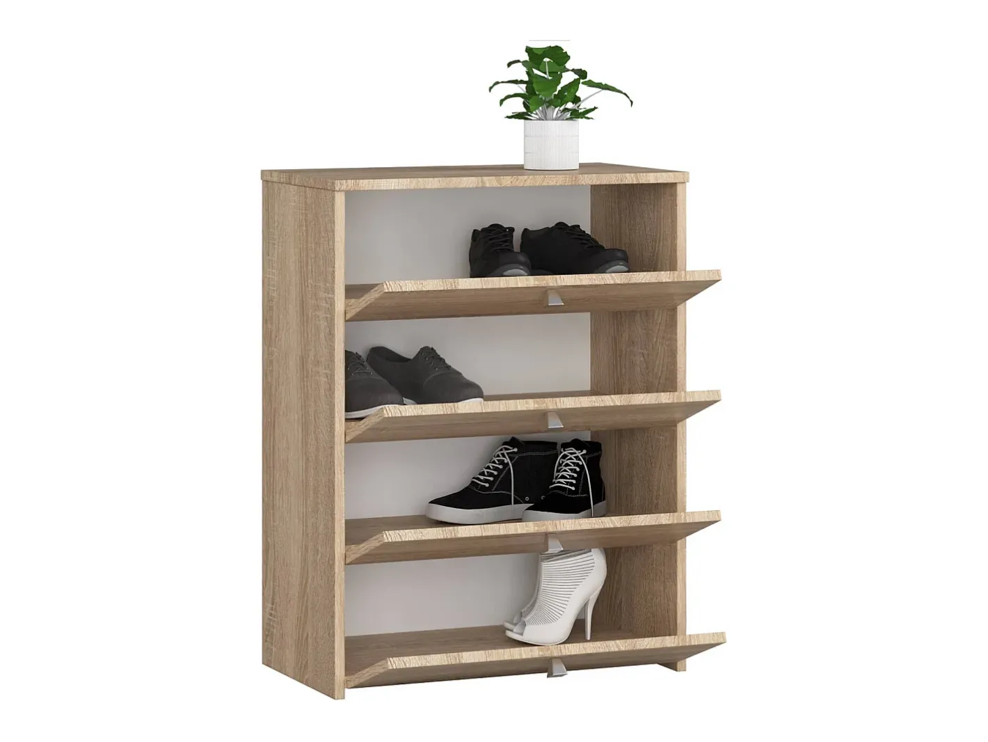 Akord Móvel De Arrumação|Sapateira*Armário para Calçados com 4 Portas Rebatíveis 60cm - Carvalho Sonoma Natural claro