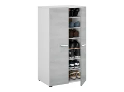 duehome Móvel De Arrumação|Sapateira*Armário para sapatos Cloe - 2 portas - 6 prateleiras - Efeito betão - e cimento - L55 x P36 x A103 cm Branco