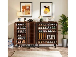 Clearance Armário para sapatos de quinta com 6 níveis e portas em persiana, Rack organizador de sapatos com prateleiras ajustáveis, Marrom Móvel De Arrumação|Sapateira