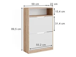 Vicco Móvel De Arrumação|Sapateira*Armário para sapatos sonoma/branco 59x22x89.5 luca Natural claro