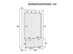 Armário para sapatos/corredor com ganchos - 100 x 50 x 180 cm - com 3 portas - MDF -*Merax Sale