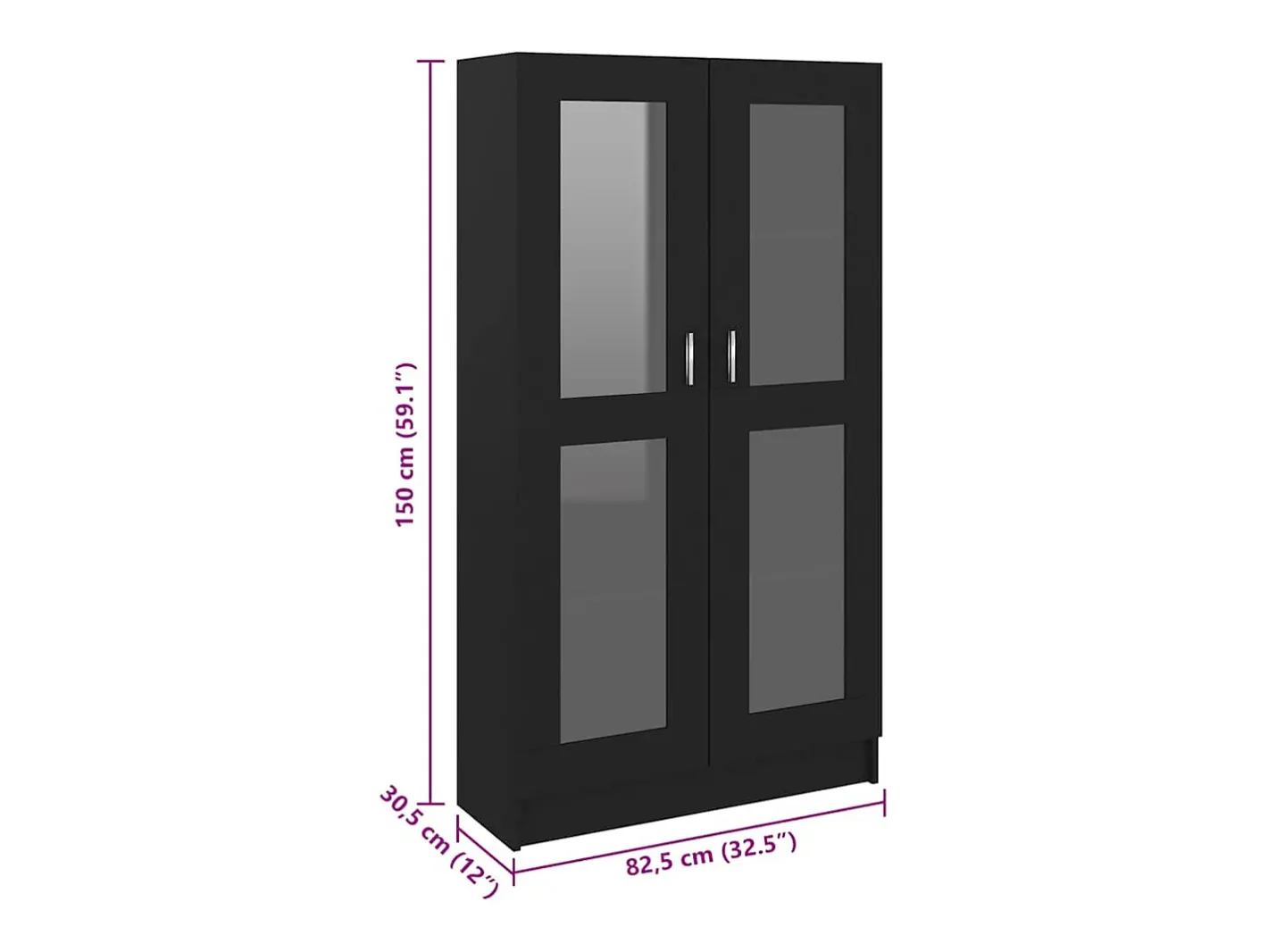 vidaxl Vitrina*Armário vitrine 82,5x30,5x150 cm derivados de madeira Preto
