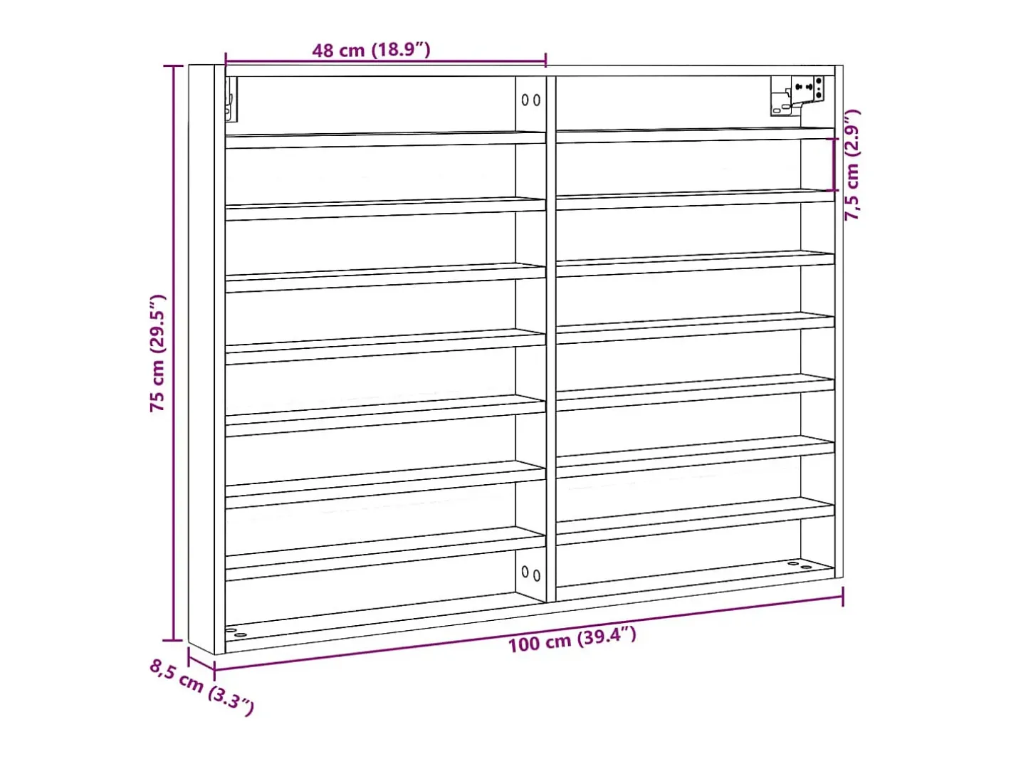 Armário vitrine 100x8,5x75 cm derivados de madeira^vidaxl Best