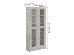 vidaxl Vitrina*Armário vitrine 82,5x30,5x185,5cm derivados madeira Cinzento