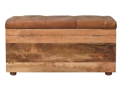 Acessórios De Arrumação*Artisan Furniture Madeira maciça Baú de Armazenamento em Couro de Búfalo e Tom de Carvalho Castanho