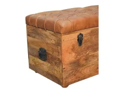 Acessórios De Arrumação*Artisan Furniture Madeira maciça Baú de Armazenamento em Couro de Búfalo e Tom de Carvalho Castanho
