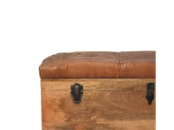 Acessórios De Arrumação*Artisan Furniture Madeira maciça Baú de Armazenamento em Couro de Búfalo e Tom de Carvalho Castanho