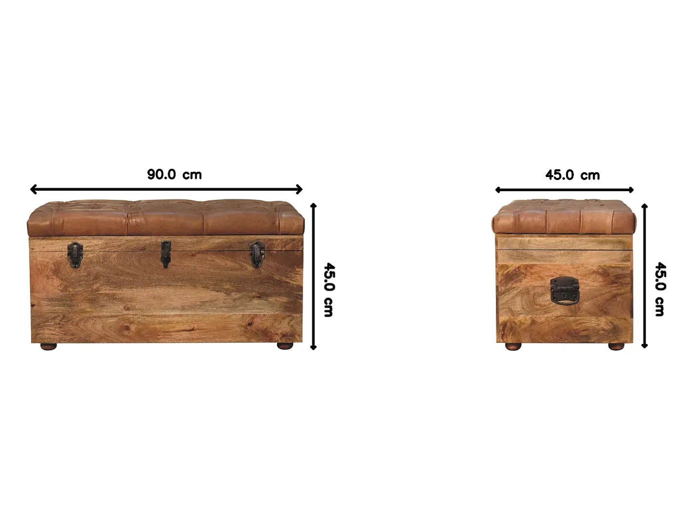 Acessórios De Arrumação*Artisan Furniture Madeira maciça Baú de Armazenamento em Couro de Búfalo e Tom de Carvalho Castanho