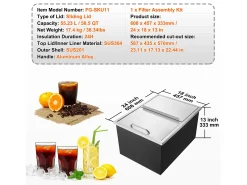 Balde de Gelo SucceBuy, 55,23 L, 61x46x33 cm, Geladeira de Aço Inoxidável com Tampa Deslizante, para Cozinha Exterior Vinho Cerveja^ Sale