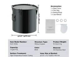 Acessório Vinho E Bar*Balde de Graxa SucceBuy para Frigideira, Balde de 37 L com Bolsa Filtro, , Aço Carbono com Revestimento Antiferrugem Preto