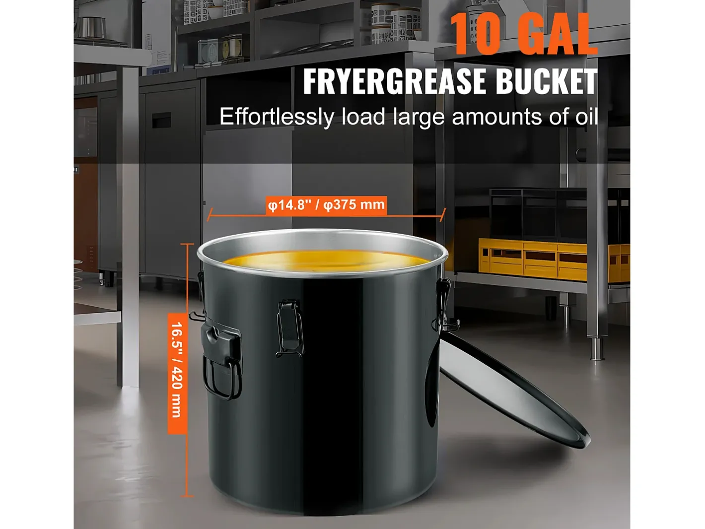 Acessório Vinho E Bar*Balde de Graxa SucceBuy para Frigideira, Balde de 37 L com Bolsa Filtro, , Aço Carbono com Revestimento Antiferrugem Preto