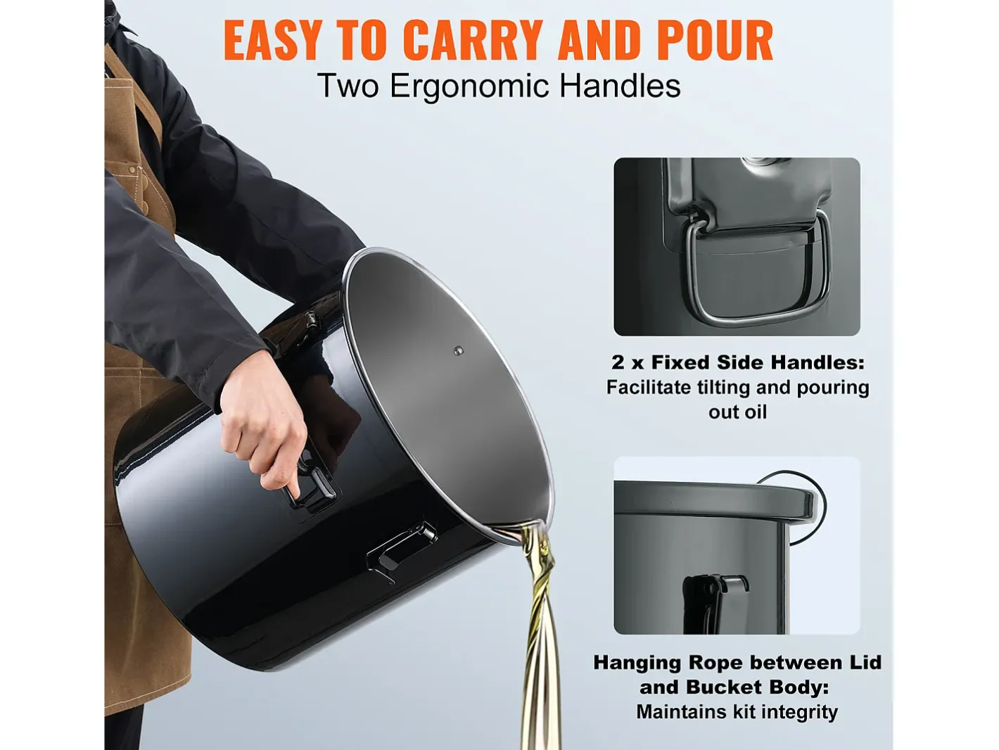 Acessório Vinho E Bar*Balde de Graxa SucceBuy para Frigideira, Balde de 37 L com Bolsa Filtro, , Aço Carbono com Revestimento Antiferrugem Preto