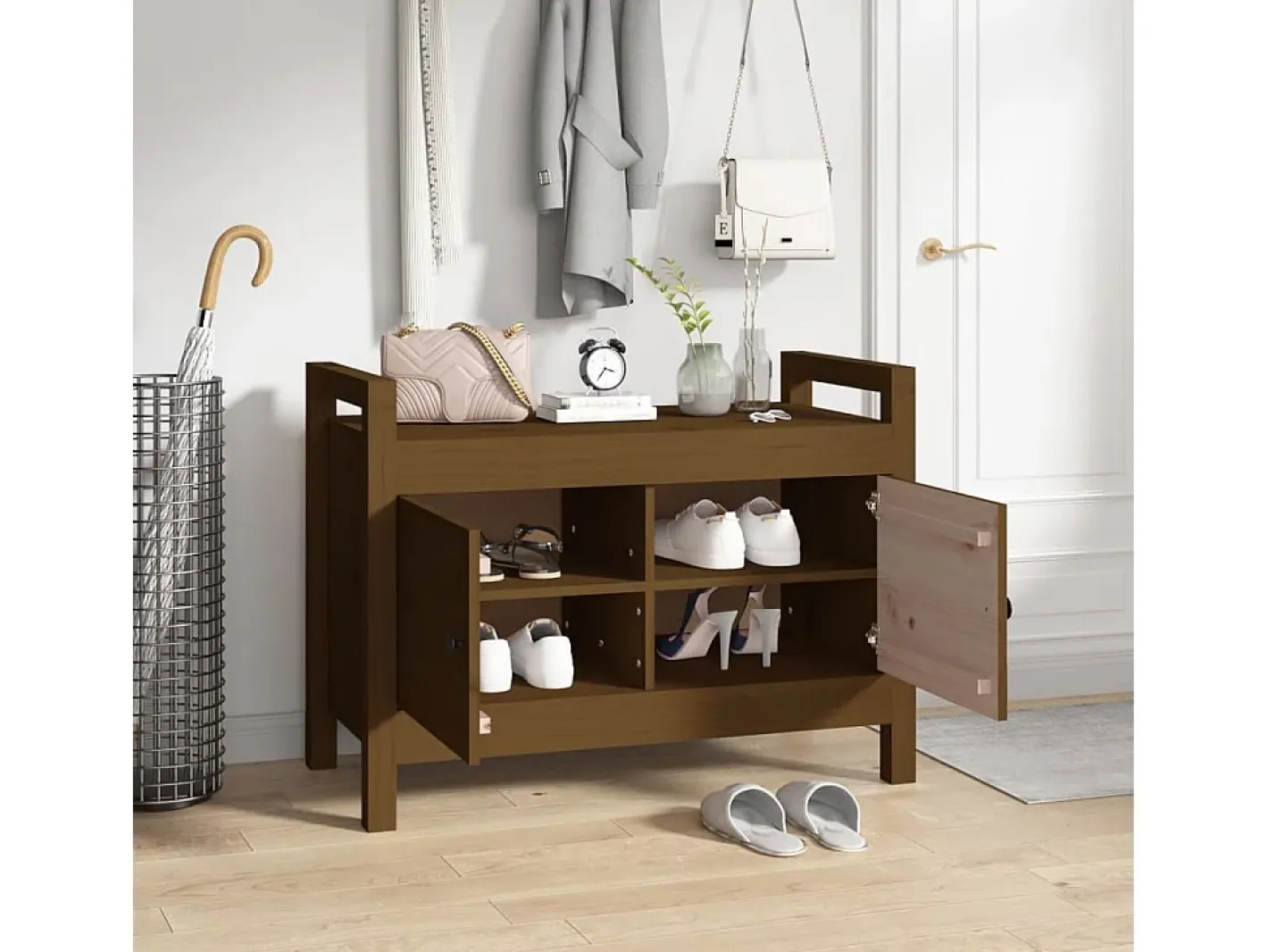 vidaxl Móvel De Arrumação|Sapateira*Banco de corredor 80x40x60 cm pinho maciço castanho mel Natural claro