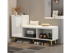 Clearance Banco de sapatos com 1 porta, 2 nichos e almofada - pés e puxadores de metal dourado - - 120 x 35 x 68,5 cm Móvel De Arrumação|Sapateira
