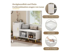 Clearance Banco de sapatos com 1 porta, 2 nichos e almofada - pés e puxadores de metal dourado - - 120 x 35 x 68,5 cm Móvel De Arrumação|Sapateira