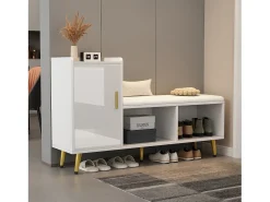 Clearance Banco de sapatos com 1 porta, 2 nichos e almofada - pés e puxadores de metal dourado - - 120 x 35 x 68,5 cm Móvel De Arrumação|Sapateira