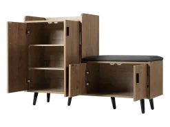 Best Banco de sapatos moderno com 4 portas e almofada - pernas e puxadores de metal - cor natural - 120 x 34 x 82 cm Móvel De Arrumação|Sapateira