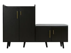 Banco de sapatos moderno com 4 portas e almofada - pernas e puxadores de metal - cor preta - 120 x 34 x 82 cm^Merax Online