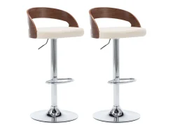 vidaxl Banco*Bancos de bar 2 pcs couro artificial e madeira curvada Creme