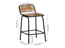 vidaxl Banco*Bancos de bar 2 pcs 46x35,5x70 cm Madeira Maciça Recuperada Natural claro