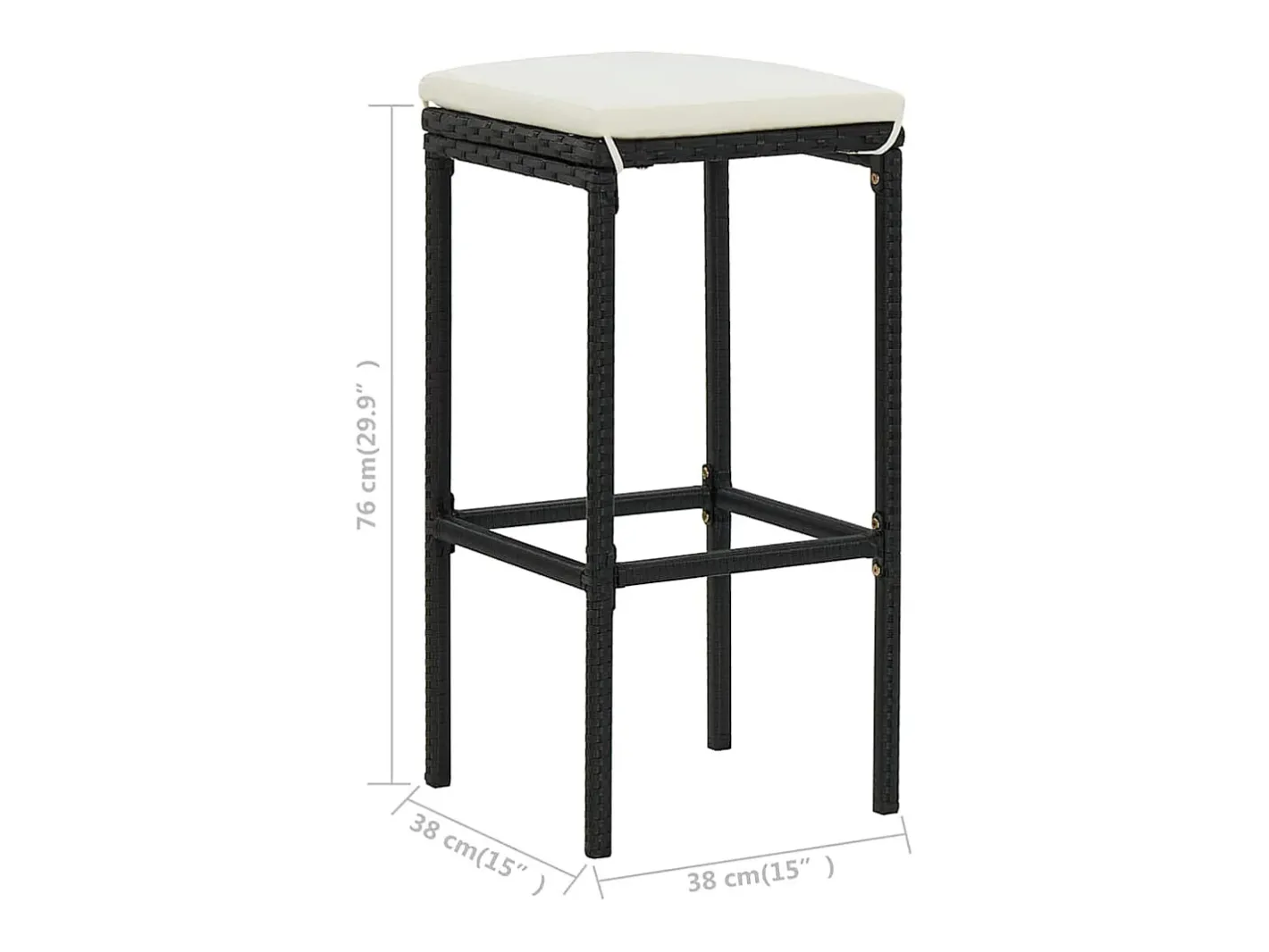 vidaxl Banco*Bancos de bar com almofadões 4 pcs vime PE Preto