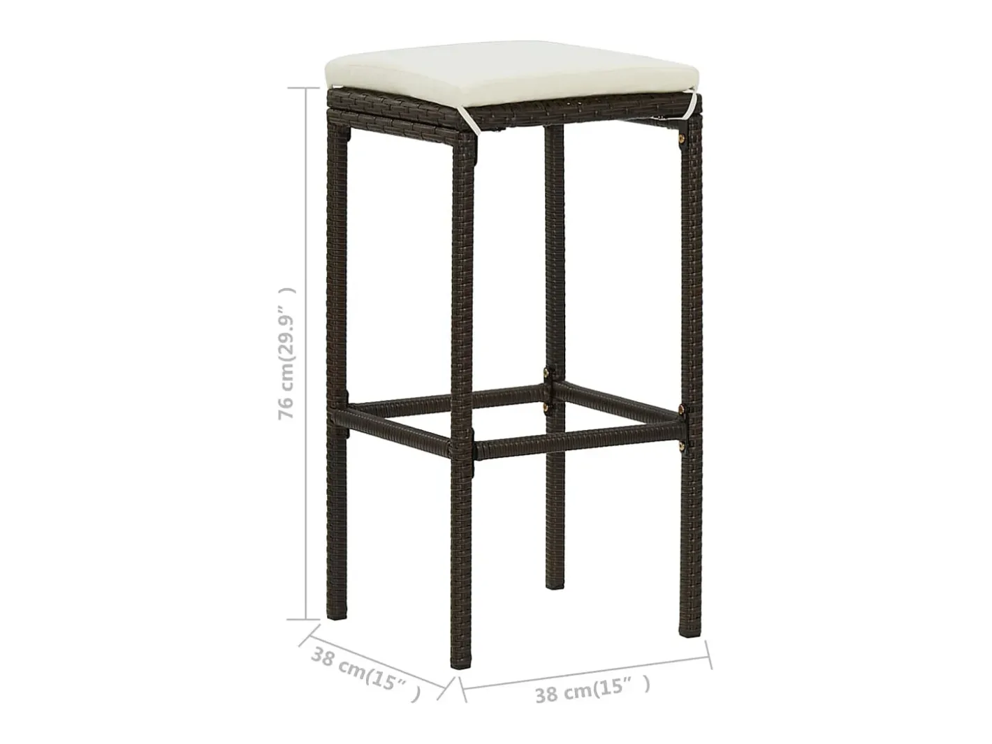 vidaxl Banco*Bancos de bar com almofadões 3 pcs vime PE Castanho
