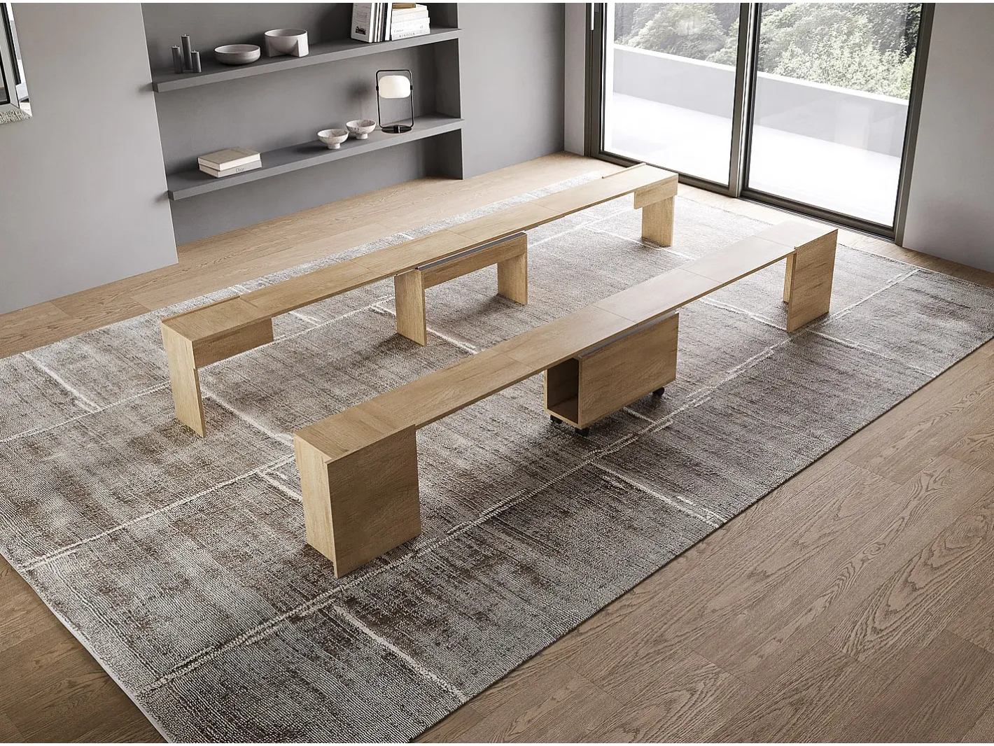 Bancos inferior e superiorextensíveis 26x72/300 cm Evolve Carvalho Natural extensões internas*ITAMOBY Outlet