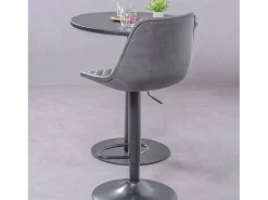 Banqueta ajustável com encosto estofado em couro sintético - Brandon - Cinza^Nest Dream Best