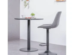 Banqueta ajustável com encosto estofado em couro sintético - Brandon - Cinza^Nest Dream Best