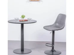 Banqueta ajustável com encosto estofado em couro sintético - Brandon - Cinza^Nest Dream Best