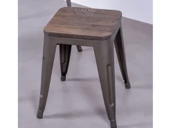 Banqueta baixa industrial em aço envelhecido e assento de madeira (45cm) - Bistro - Antiguidade^Nest Dream Hot