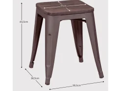 Banqueta baixa industrial em aço envelhecido e assento de madeira (45cm) - Bistro - Antiguidade^Nest Dream Hot