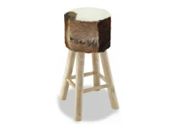 Banqueta de bar de design exclusivo cadeira com assento em couro genuíno e estrutura redonda em madeira de teca 1202052^Helloshop26
