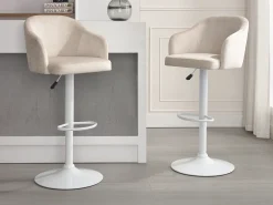 Banqueta de bar em tecido e metal - Altura ajustável - e branco - CARSTEN*Vente-unique Sale