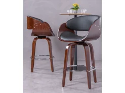 Banqueta escandinava em madeira de nogueira com almofada em couro sintético (66 cm) - Burrow -*Nest Dream New
